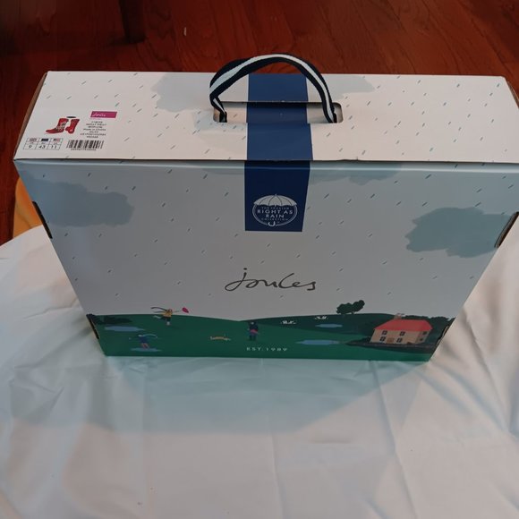 JOULES Molly Welly Mid-Height Red Floral Rubber Rain Boots - Picture 6 of 6